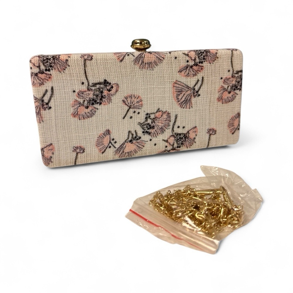 Neiman Marcus White Pink Flowers Clutch Evening Bag Floral Purse Gold Strap